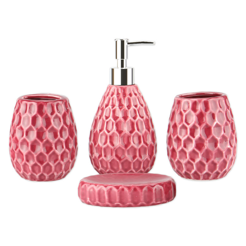 Green Toilet Essentials Decor Counter-Top Accessory Ceramic 4 Pieces Bathroom Accessories Set