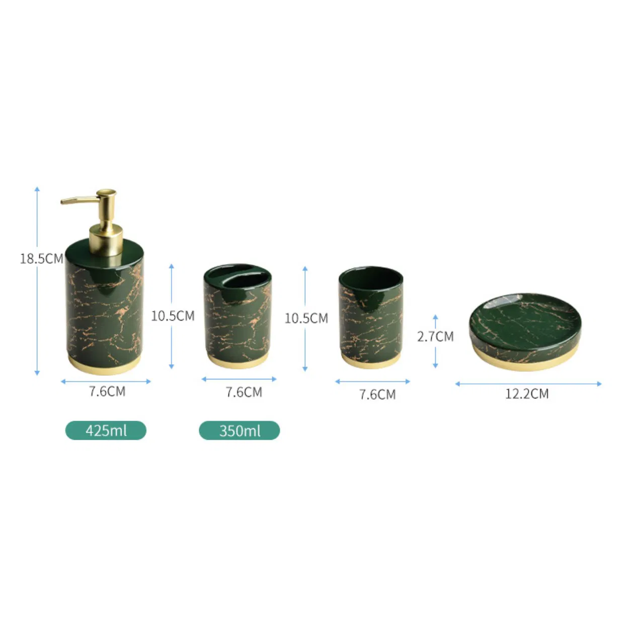 High Quality Marble Looking Four Pieces Green Bathroom Accessories Set Bathroom Sets Bathroom Accessories Luxury Set