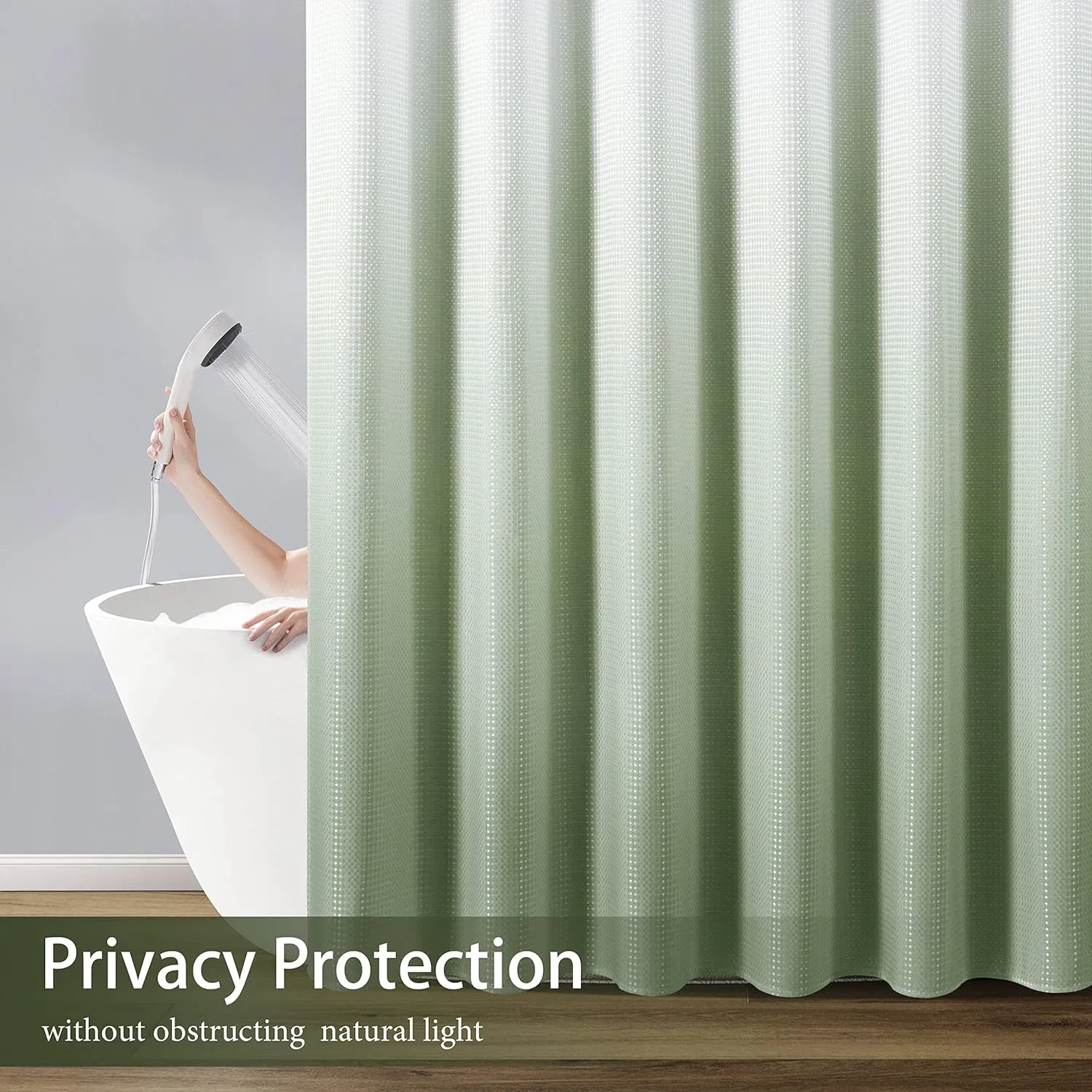 Sage Green Textured Fabric Shower Curtain Set, Polyester Ombre Shower Curtains for Bathroom