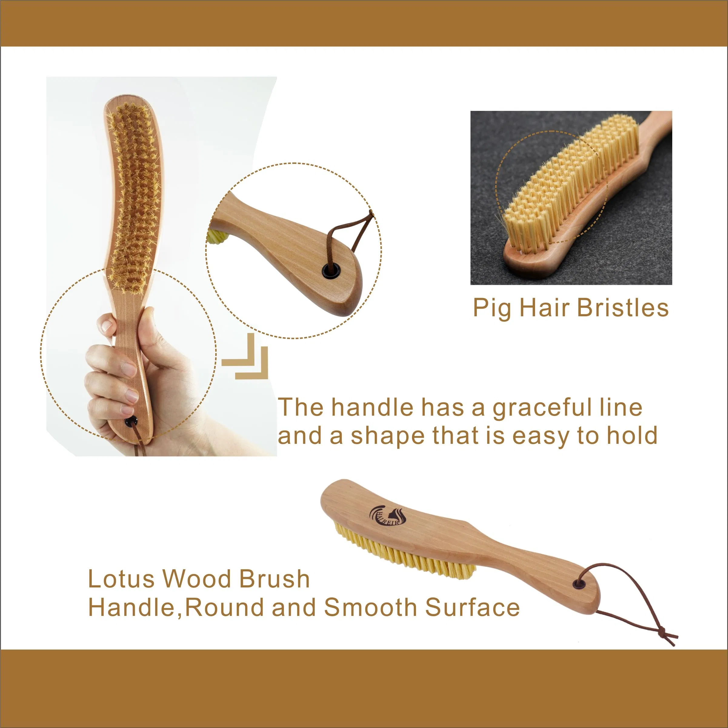 Custom Logo Natural Boar Bristle Wooden Hat and Clothing Cleaning Brush