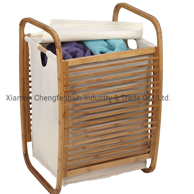 Elegant Bamboo Storage Shelf Featuring Integrated Laundry Hamper