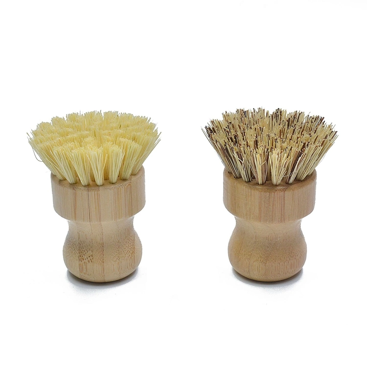 Eco Friendly 100% Biodegradable Plastic Free Round Short Bamboo Handle Kitchen Cleaning Brush