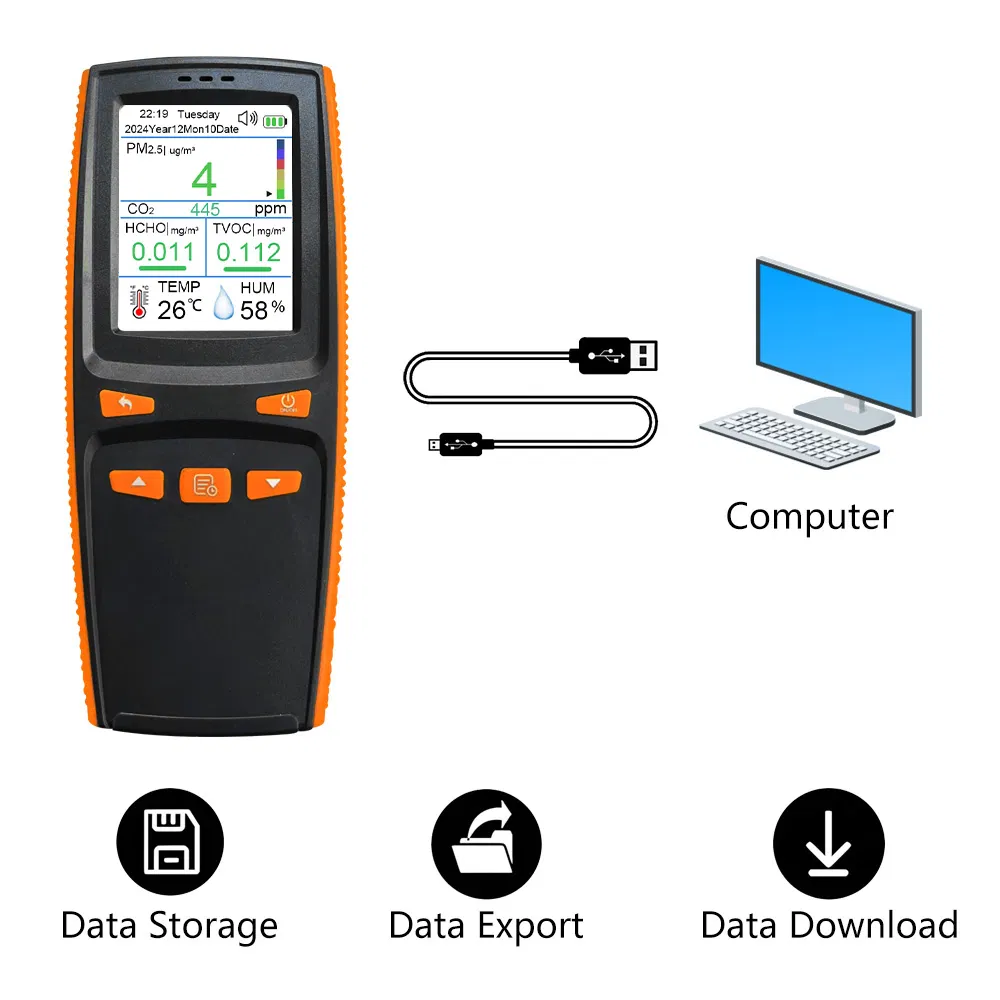 USB Charging Port Air Quality Detector Gas Analyzers with Data Interface Driver Download for Indoor