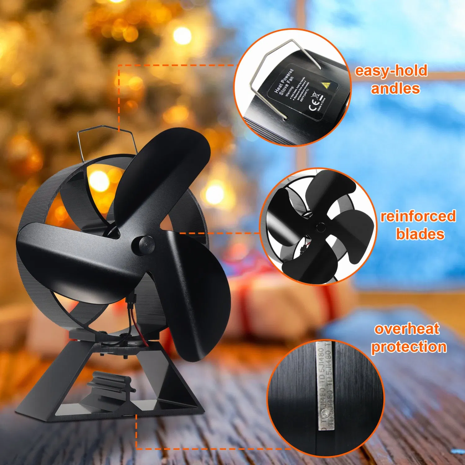 Superior Quality Stove Fan Heat Powered Wood 5 Blades Low Noise Eco-Friendly Promote Hot Air Circulation in Winter