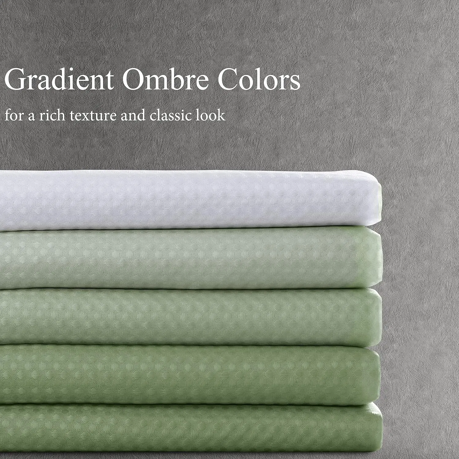 Sage Green Textured Fabric Shower Curtain Set, Polyester Ombre Shower Curtains for Bathroom