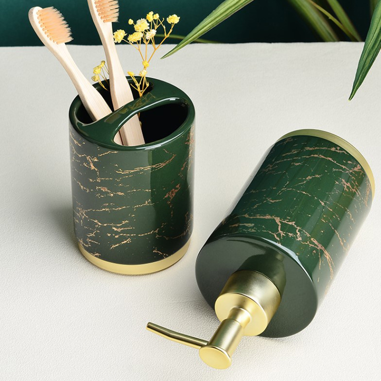 High Quality Marble Looking Four Pieces Green Bathroom Accessories Set Bathroom Sets Bathroom Accessories Luxury Set