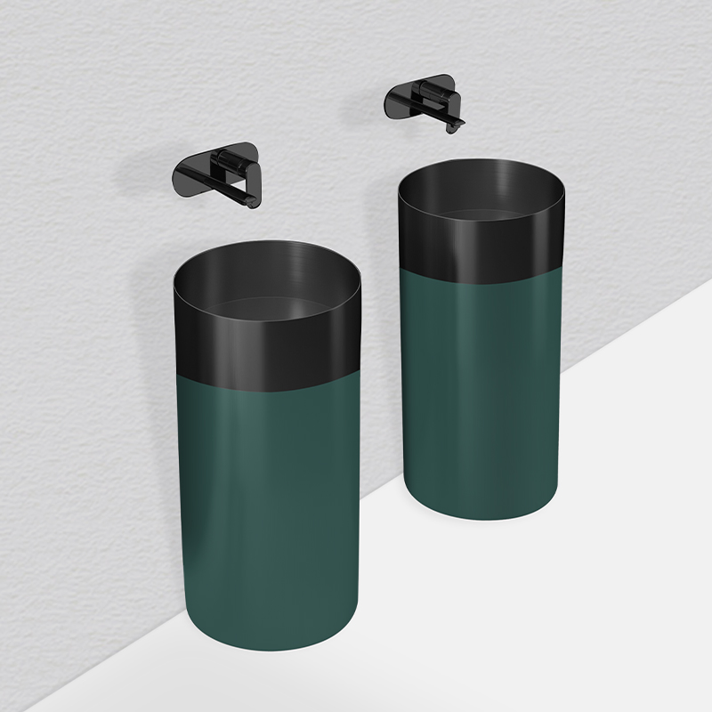 Green Stainless Steel Bathroom Basin Sink, Integrated Pedestal Wash Basin Sink