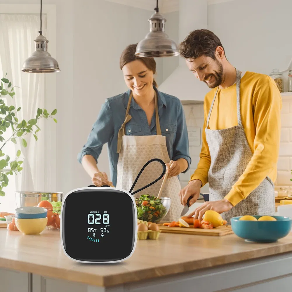 Portable Indoor Pm2.5 Detector 3-in-1 Professional Air Quality Monitor Temperature &amp; Humidity ABS Material 1 Year Warranty