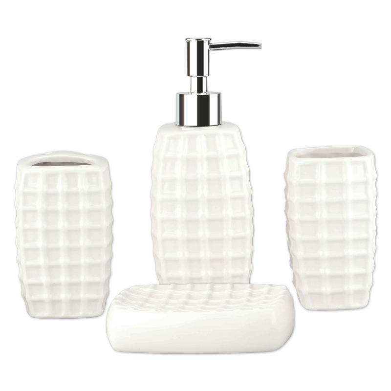 Green Toilet Essentials Decor Counter-Top Accessory Ceramic 4 Pieces Bathroom Accessories Set