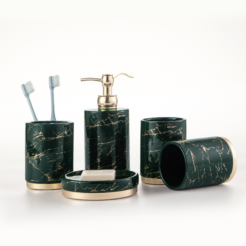 High Quality Marble Looking Four Pieces Green Bathroom Accessories Set Bathroom Sets Bathroom Accessories Luxury Set