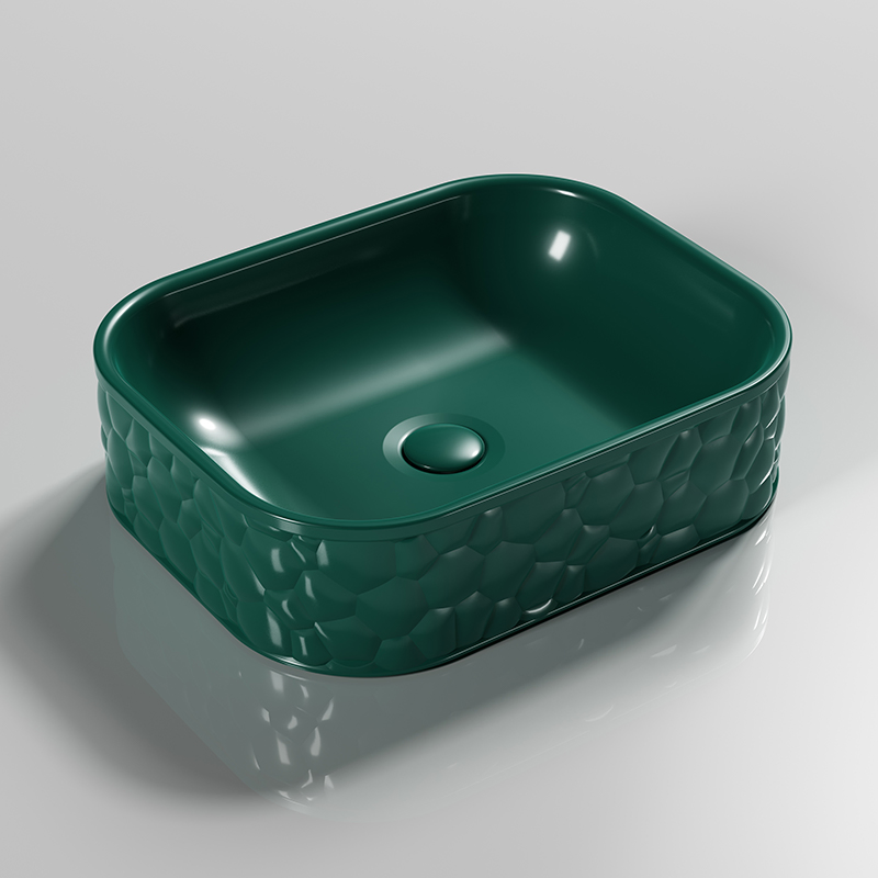 Popular Sanitary Ware Multi Green Color Bathroom Ceramic Artistic Basin Square Shape Color Art Wash Hand Basin