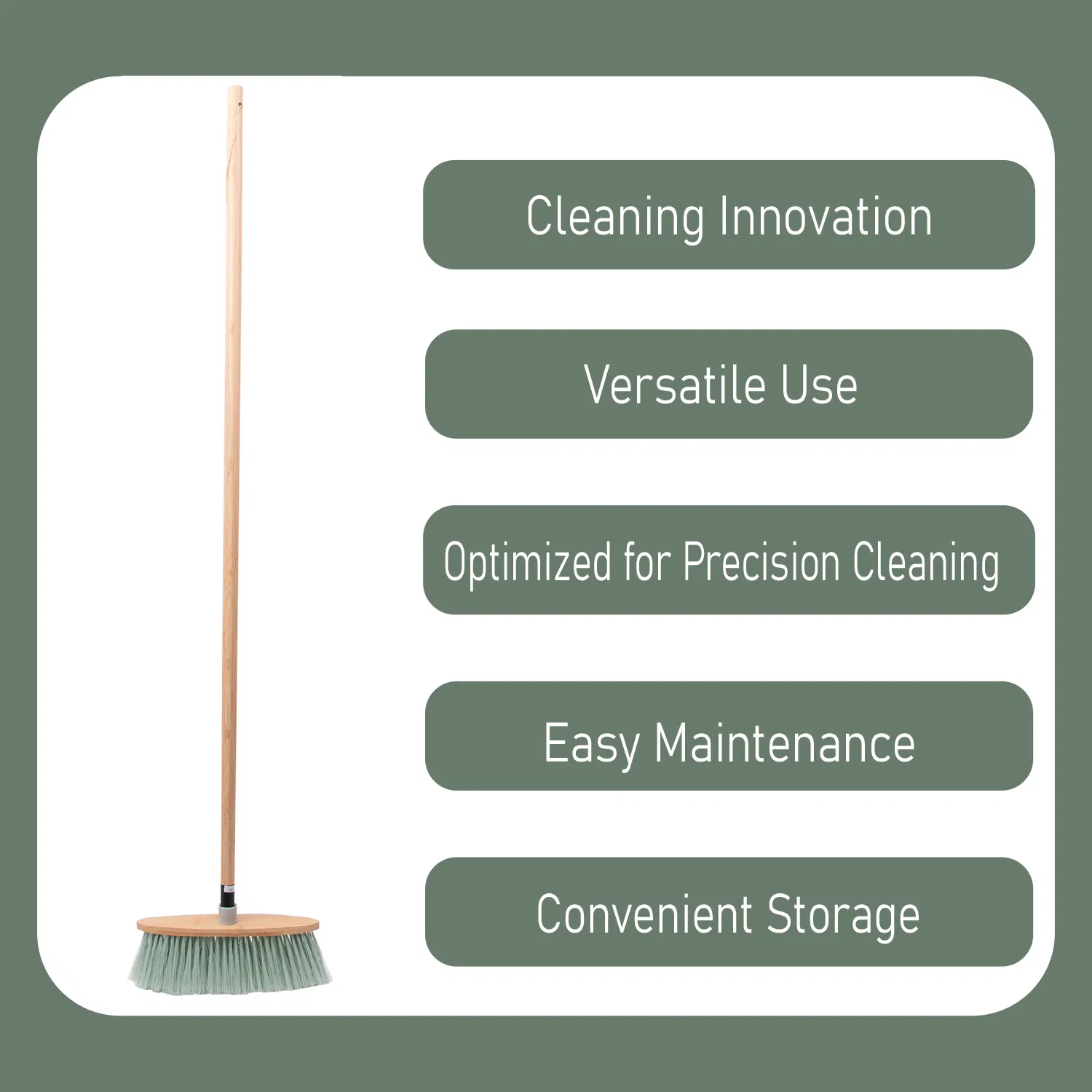 Wholesale Wood Handle Bamboo Broom Floor Cleaning Brush Green