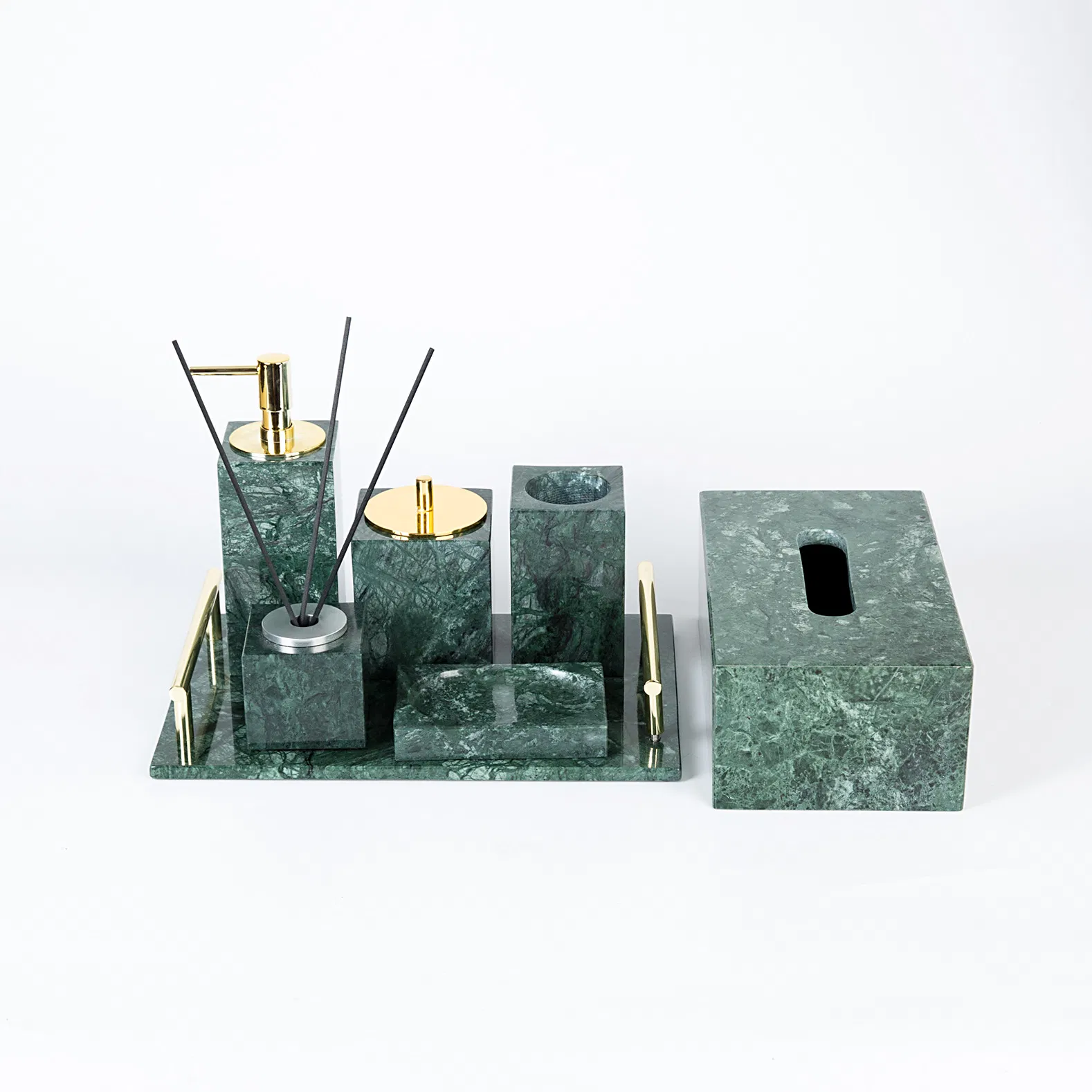 Luxurious Green Marble Stone Bathroom Accessories Set