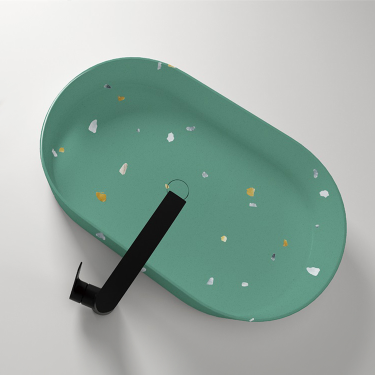 Green Decoration Solid Surface Artificial Terrazzo Above Table Countertop Basin Art Basin Bathroom Sink Wash Basin