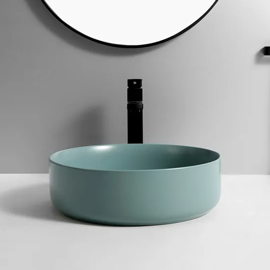 CE Cupc European Sanitary Round Ceramic Glazed Hand Wash Basin Bathroom Vanity Sink in Matte Green