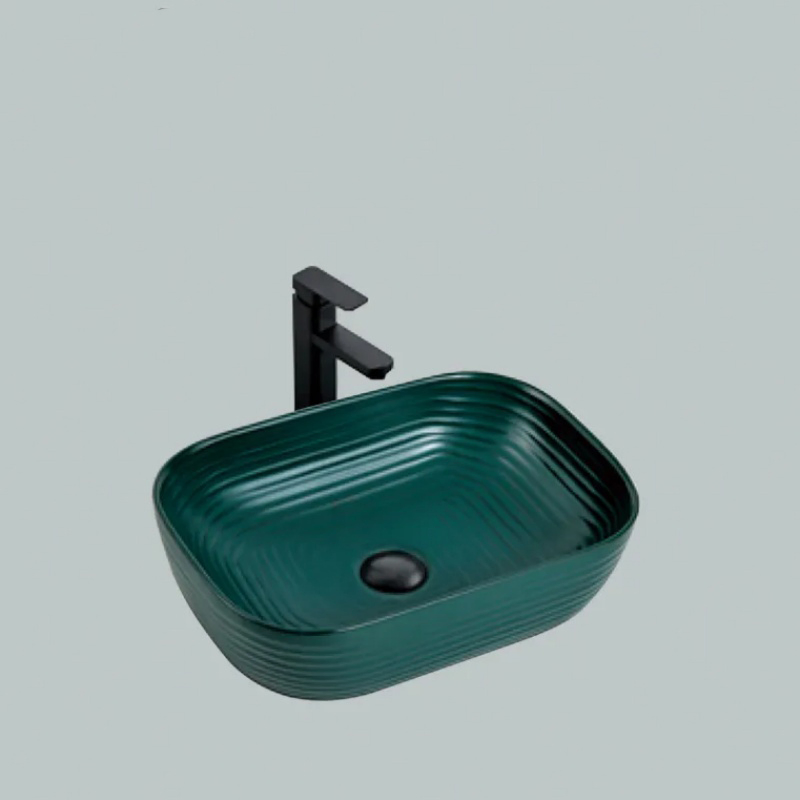 Chanda Modern Green Ceramic Basin Stone Sanitary Ware Sink for Bathroom Countertop Easy Mount Installation