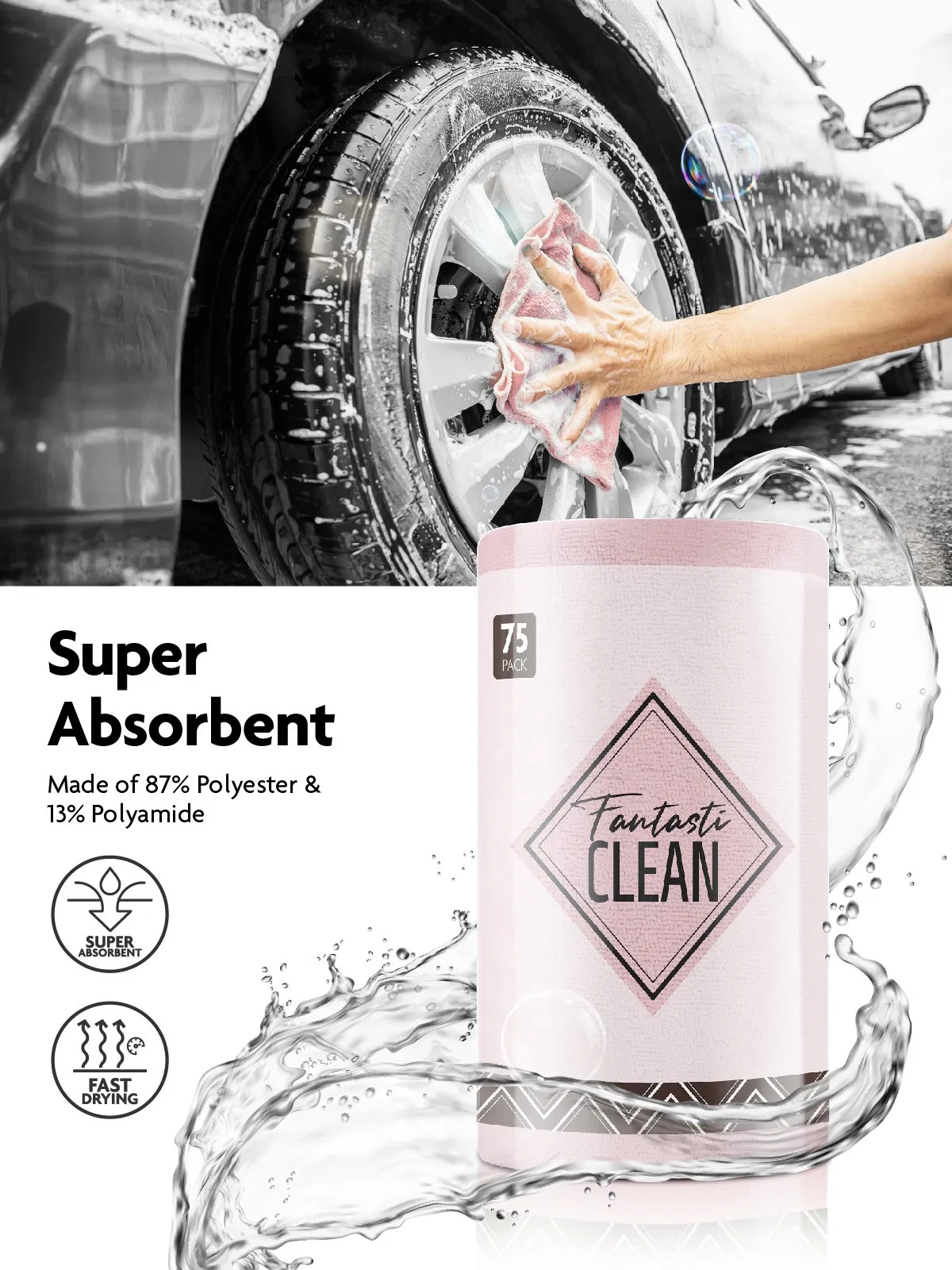 Reusable Paper Towels 75pack Tear Away Microfiber Cleaning Cloths for Car and Home