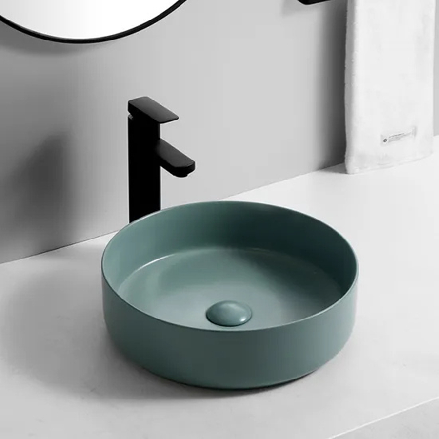 CE Cupc European Sanitary Round Ceramic Glazed Hand Wash Basin Bathroom Vanity Sink in Matte Green