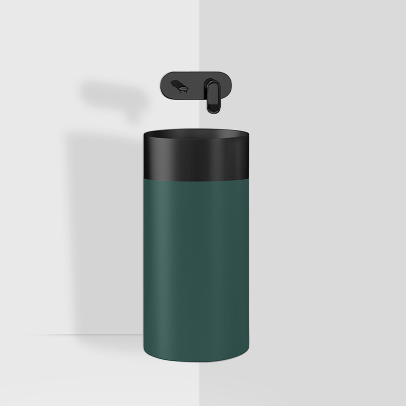 Green Stainless Steel Bathroom Basin Sink, Integrated Pedestal Wash Basin Sink