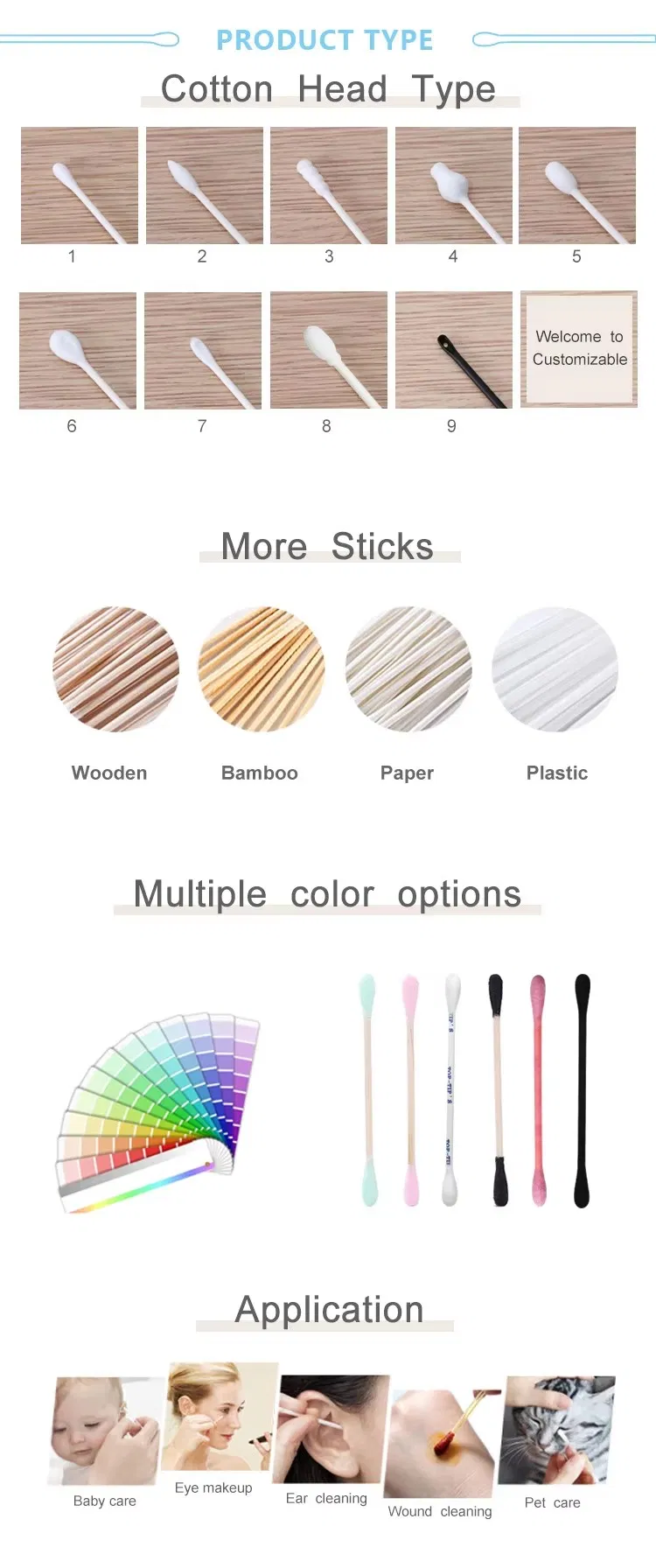 200PCS Ear Cleaning Cotton Sticks Paper Biodegradable 100% Cotton Swabs Dogs Cat Swabs Dual Head Versatile Application