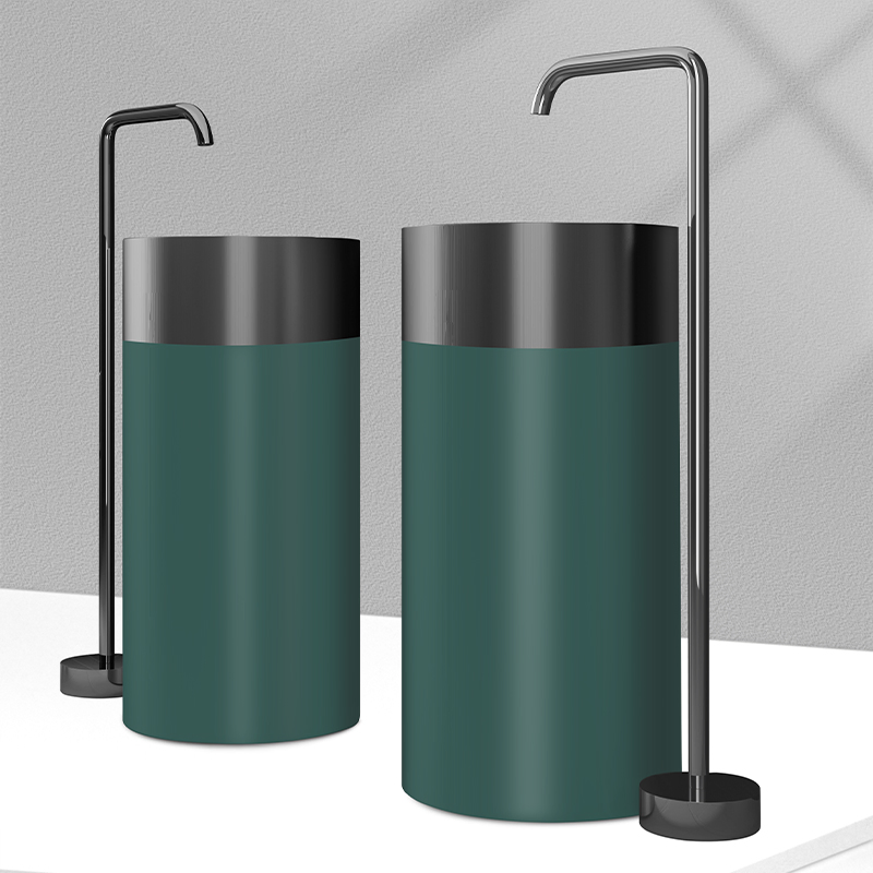 Green Stainless Steel Bathroom Basin Sink, Integrated Pedestal Wash Basin Sink