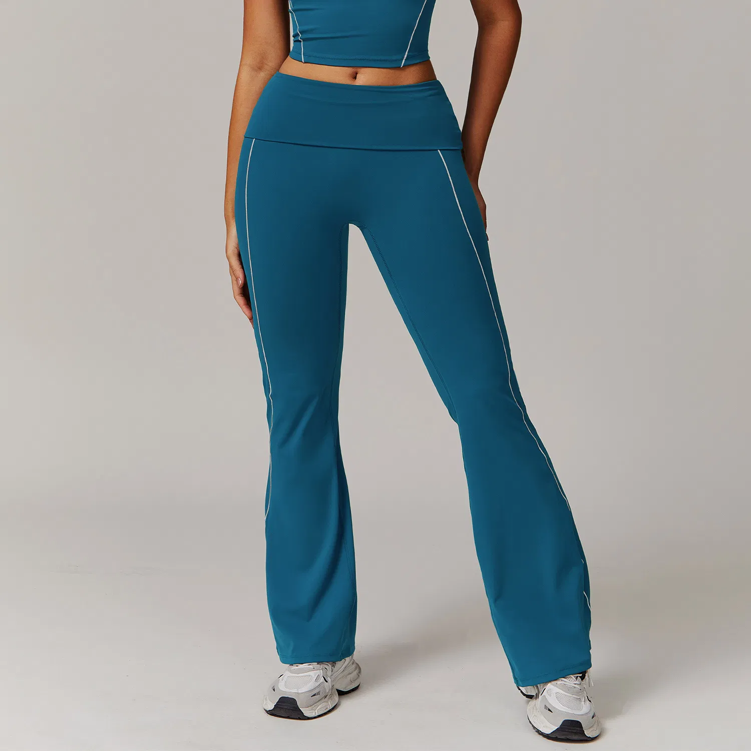 Calças de Yoga de Cintura Alta Nudes para Esportes Fitness, Calças Largas Slim Flare, Leggings Casuais para Corrida