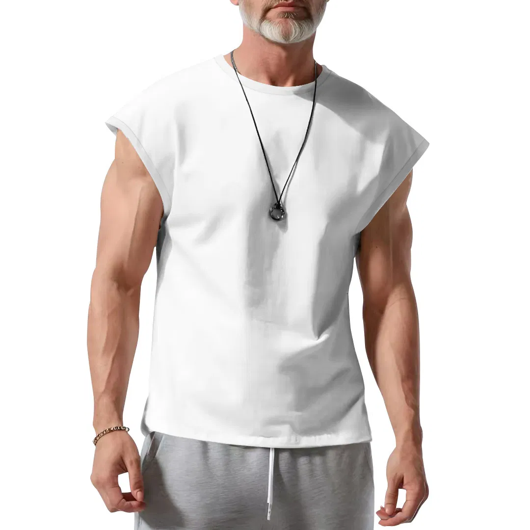 Camiseta Regata Masculina Personalizada Oversize Leve Casual Treino Academia Sem Mangas Ombro Cortado Camiseta de Musculação com Gola Careca