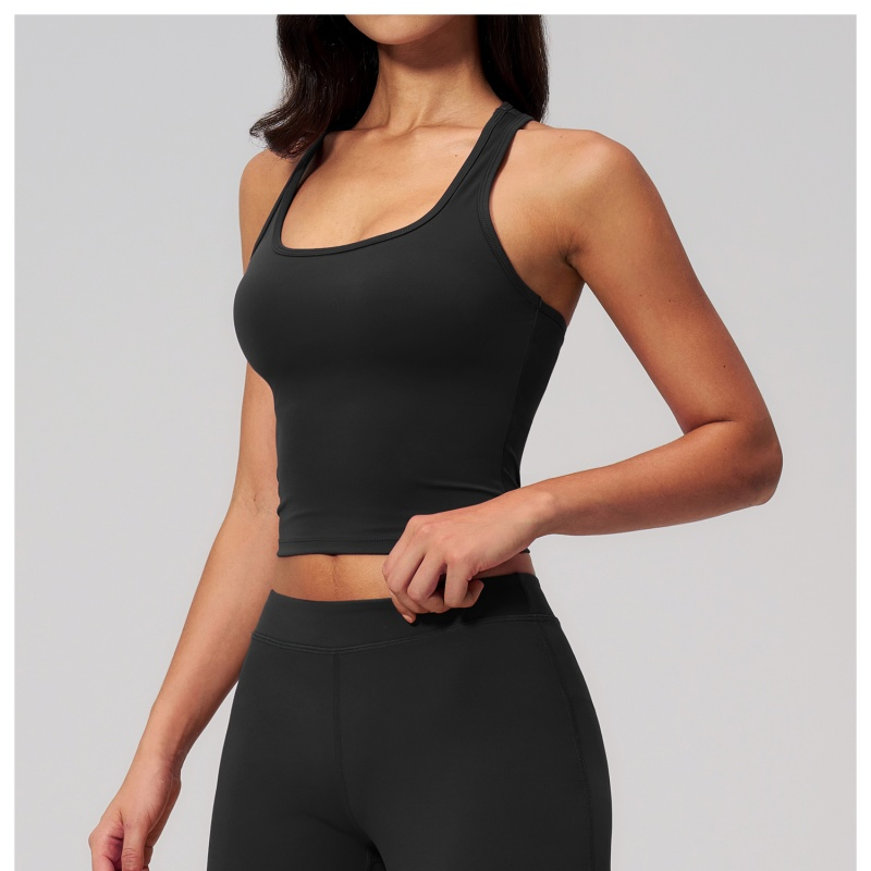 Top de Yoga Feminino Cropped com Decote Quadrado e Alças Racerback, com Almofadas Removíveis, Ajuste Slim, Realça a Clavícula, Respirável para Treino