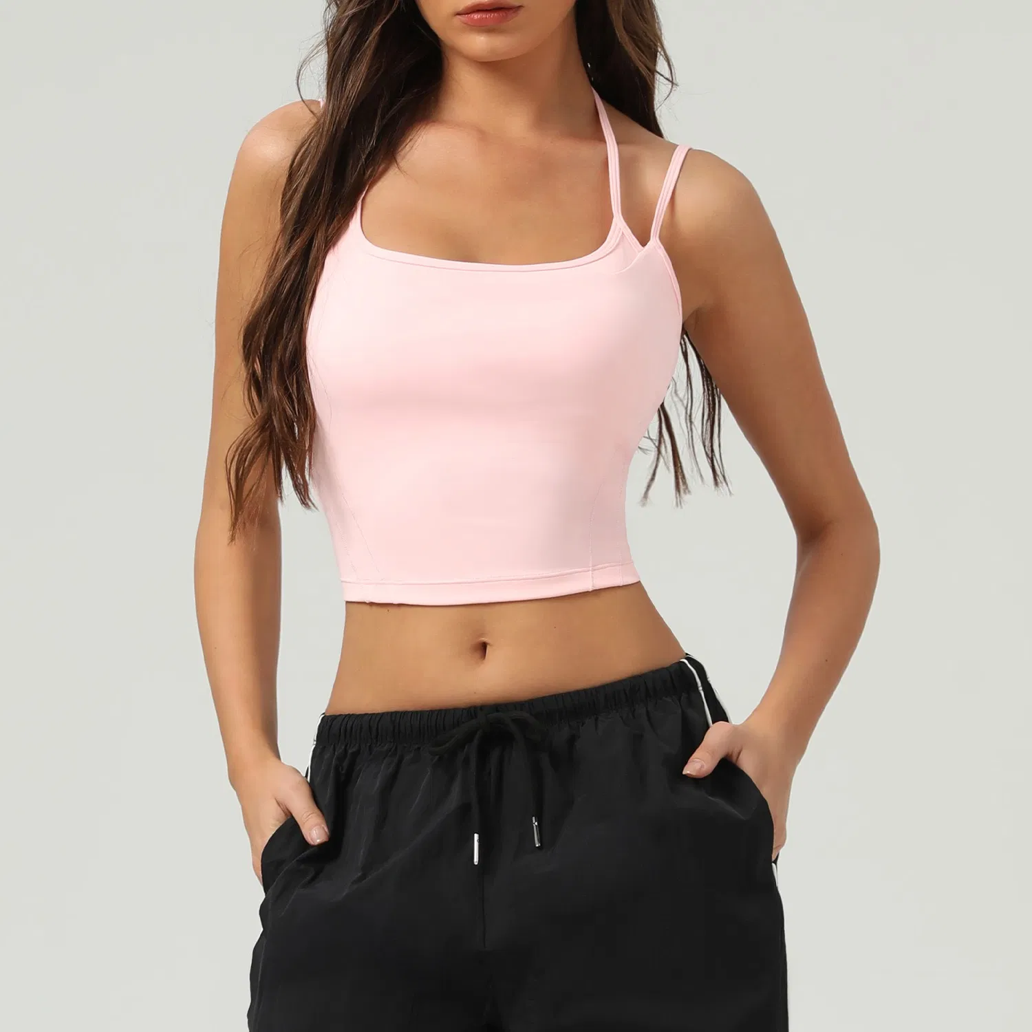 Design de Patches de Moda Regata para Yoga e Pilates com Sutiã, Camiseta Ativa Cropped Premium Macia com Almofadas para Mulheres