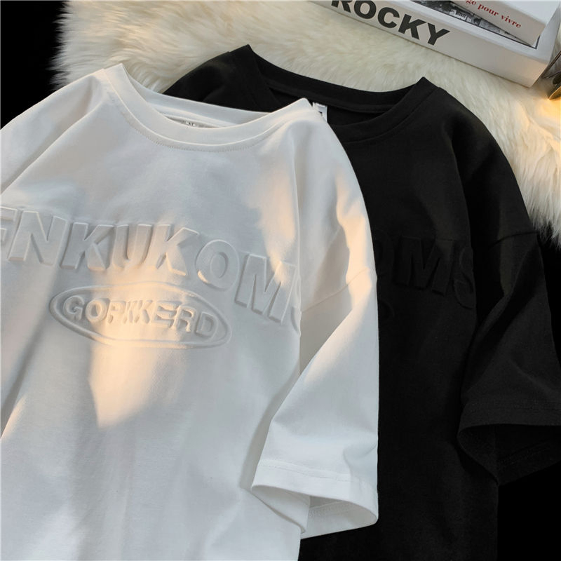 Camiseta de Alta Qualidade Lisa Clássica com Gola Redonda Puff Camiseta Pesada 260GSM 100% Camiseta Oversized de Algodão Orgânico Personalizada 3D Impressão de Logo Em relevo Camiseta Masculina