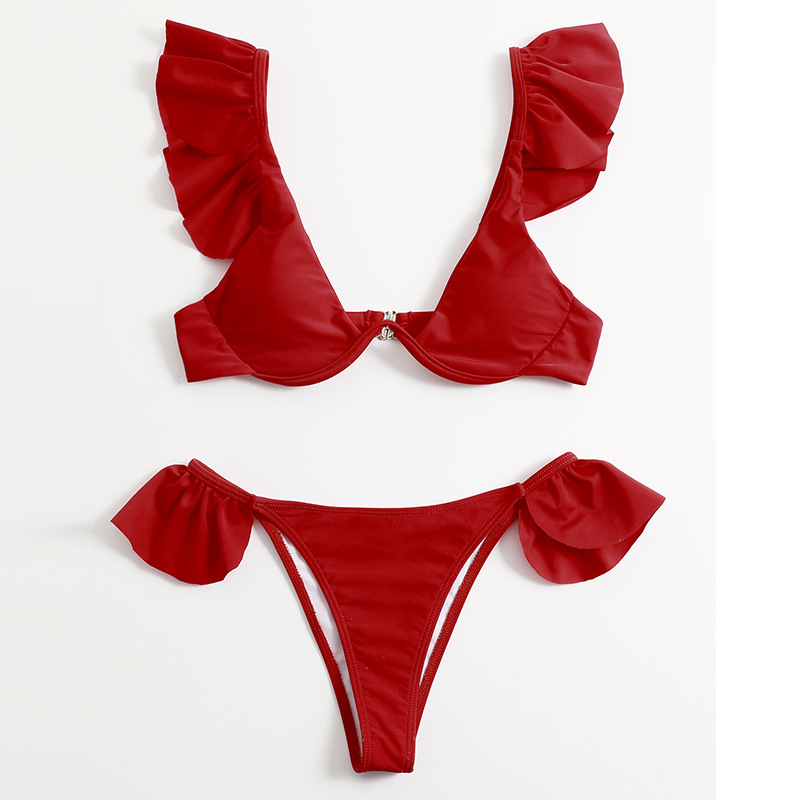 Biquíni sexy feminino triângulo para banho, roupa de praia com babados