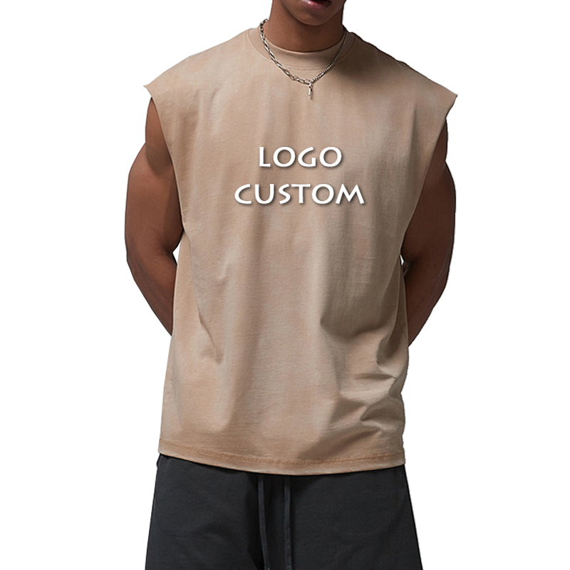 Camiseta Regata Masculina Plus Size de Alta Qualidade para Corrida e Academia, Lavagem Ácida, Moda de Rua de Verão, Camisetas Sem Mangas Masculinas Largas e Oversized