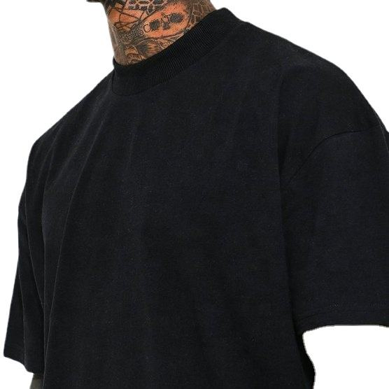 Camiseta de Algodão Pesada por Atacado Personalizada Branca Lavada Camisetas Masculinas Oversize com Gola Alta Roupas da Moda Masculinas Camiseta