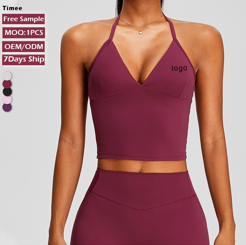 Top de Yoga Cropped com Decote em V e Alto Suporte para Mulheres, com Tecido de Spandex de Quatro Direções para Atividades de Yoga e Logotipo Personalizado