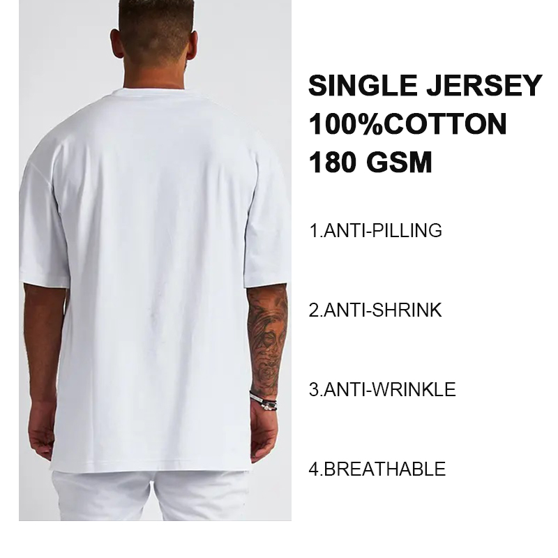 Camiseta Promocional Respirável de Atacado 100% de Algodão 180GSM Lisa Personalizada com Ombro Caído, Camiseta Branca Oversize de Manga Curta em Cor Sólida