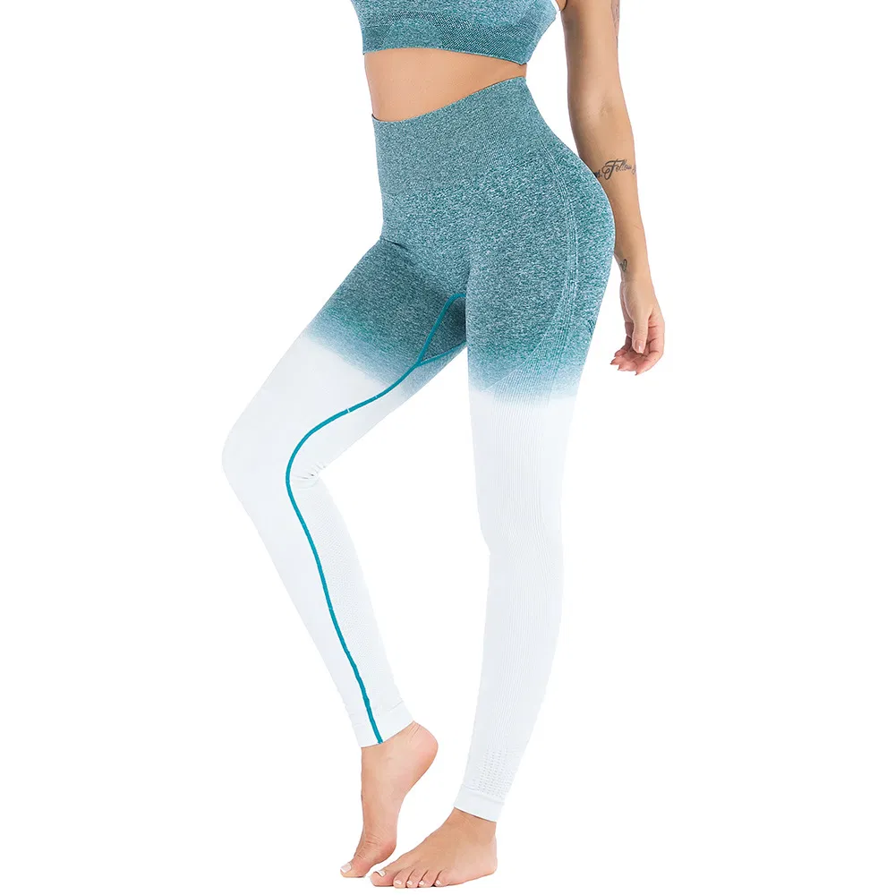 Calças Ombre de Cintura Alta Sem Costura para Treino, Ginásio, com Efeito de Bumbum e Gradiente para Yoga