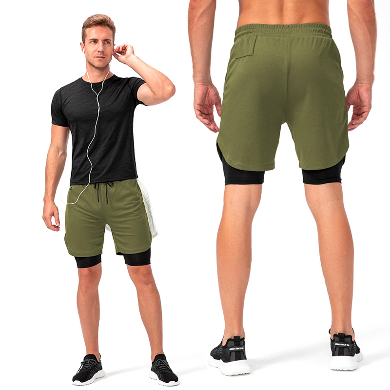 Calças de Golfe de Dupla Camada Masculinas com Cordão 2 em 1 Calças de Treino para Academia e Corrida de Verão com Bolsos Chino de Twill