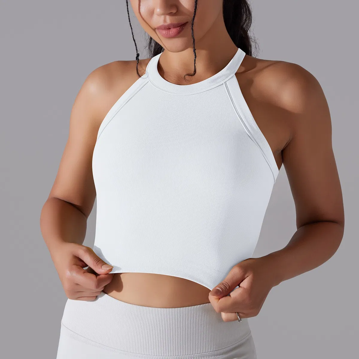 Roupas de ginástica por atacado da fábrica Tianchen, top cropped de treino para mulheres, camiseta sem costura personalizada com logotipo, blusas de fitness elegantes com sutiã