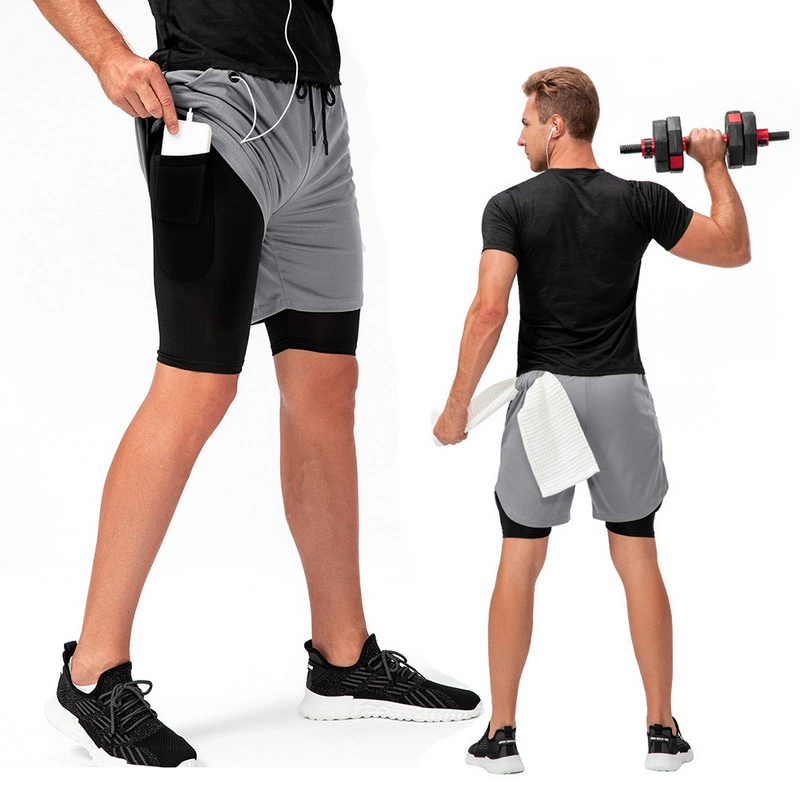 Calças de Golfe de Dupla Camada Masculinas com Cordão 2 em 1 Calças de Treino para Academia e Corrida de Verão com Bolsos Chino de Twill