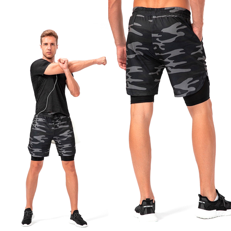 Calças de Golfe de Dupla Camada Masculinas com Cordão 2 em 1 Calças de Treino para Academia e Corrida de Verão com Bolsos Chino de Twill