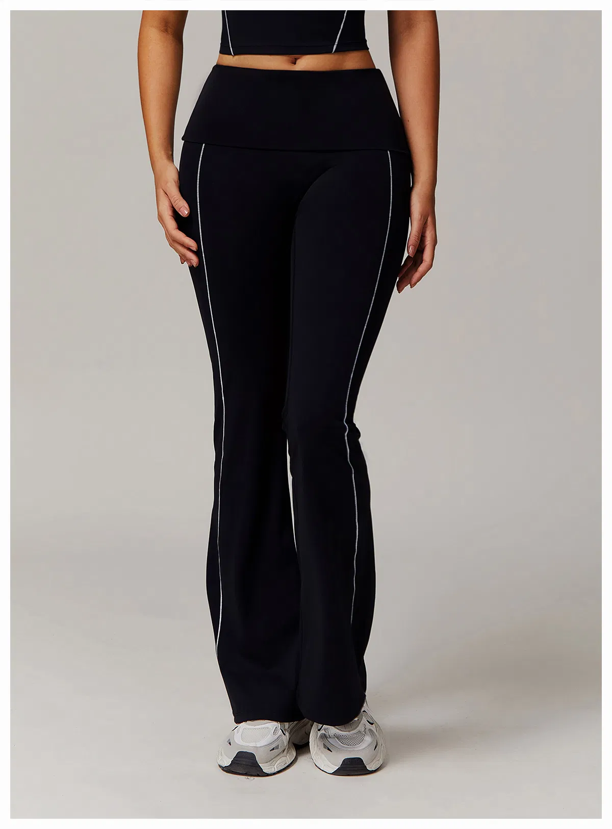 Calças de Yoga de Cintura Alta Nudes para Esportes Fitness, Calças Largas Slim Flare, Leggings Casuais para Corrida