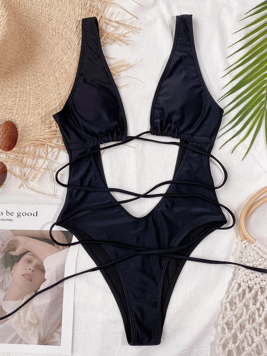 Novo Biquíni Sexy de Uma Peça Multicolorido Secagem Rápida Respirável Biquínis Oco Decote em V Moda Praia Traje de Banho