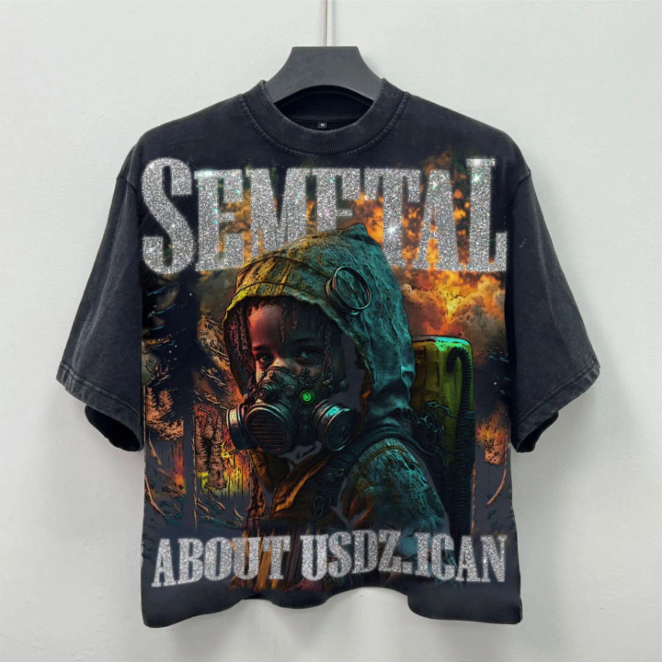 Camiseta de Algodão Oversized com Estampa de Strass para o Verão, Estilo Hip Hop, Moda de Rua, Camiseta Gráfica Personalizada