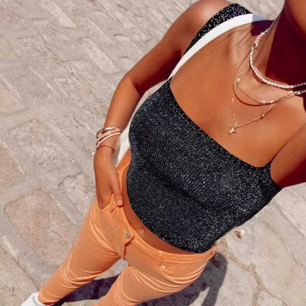 Top Cropped de Verão Elegante em Spandex com Design de Malha Tricotada