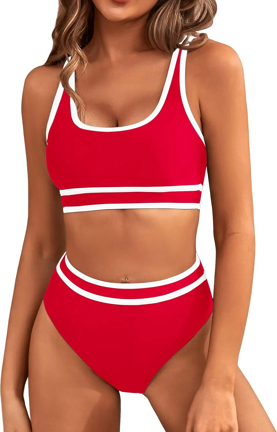 Conjuntos de Biquíni Feminino de Cintura Alta, Dois Peças, Moda Esportiva