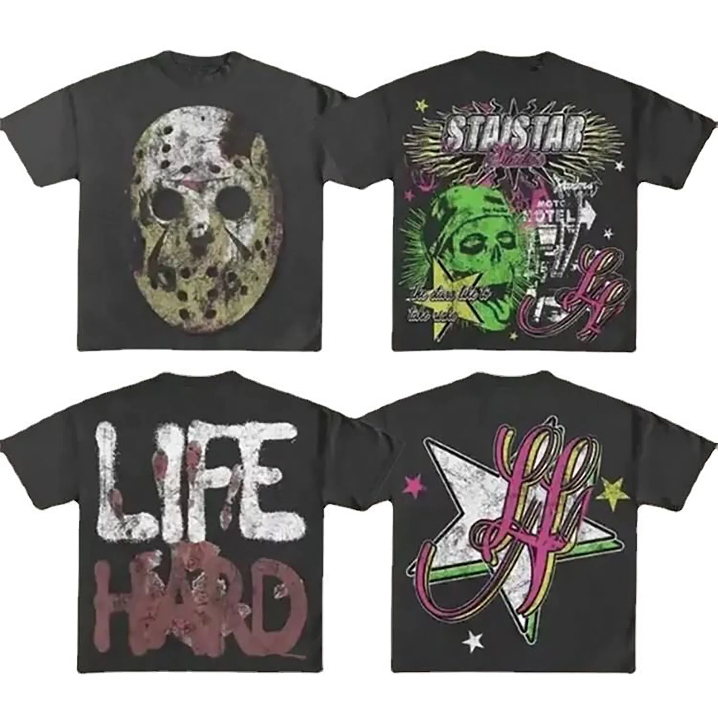 Fabricante Designer Moda Urbana Estampada em Graffiti Camiseta Masculina Atacado Personalizada Vintage Camiseta Pesada Lavagem Ácida