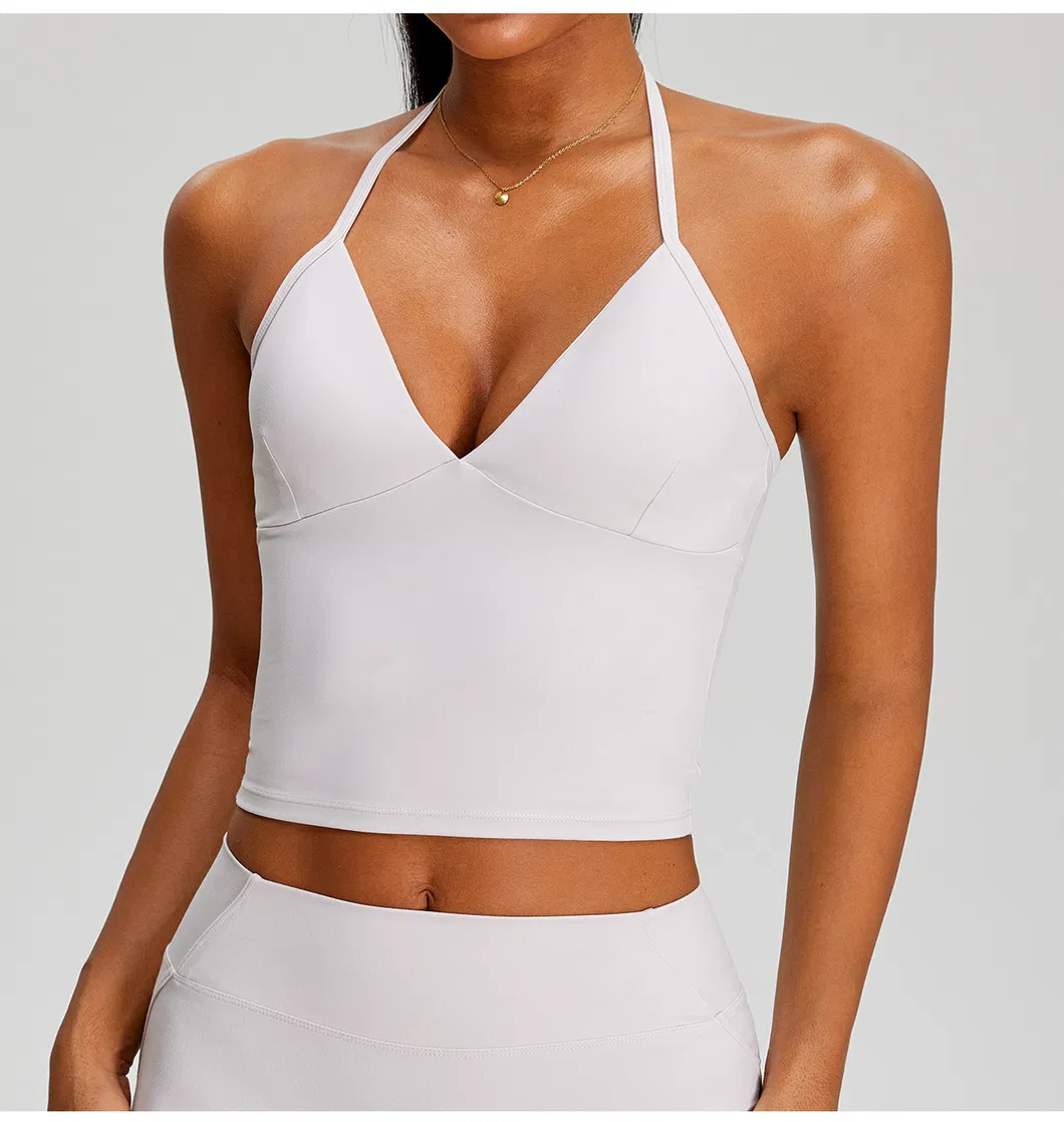 Top de Yoga Cropped com Decote em V e Alto Suporte para Mulheres, com Tecido de Spandex de Quatro Direções para Atividades de Yoga e Logotipo Personalizado