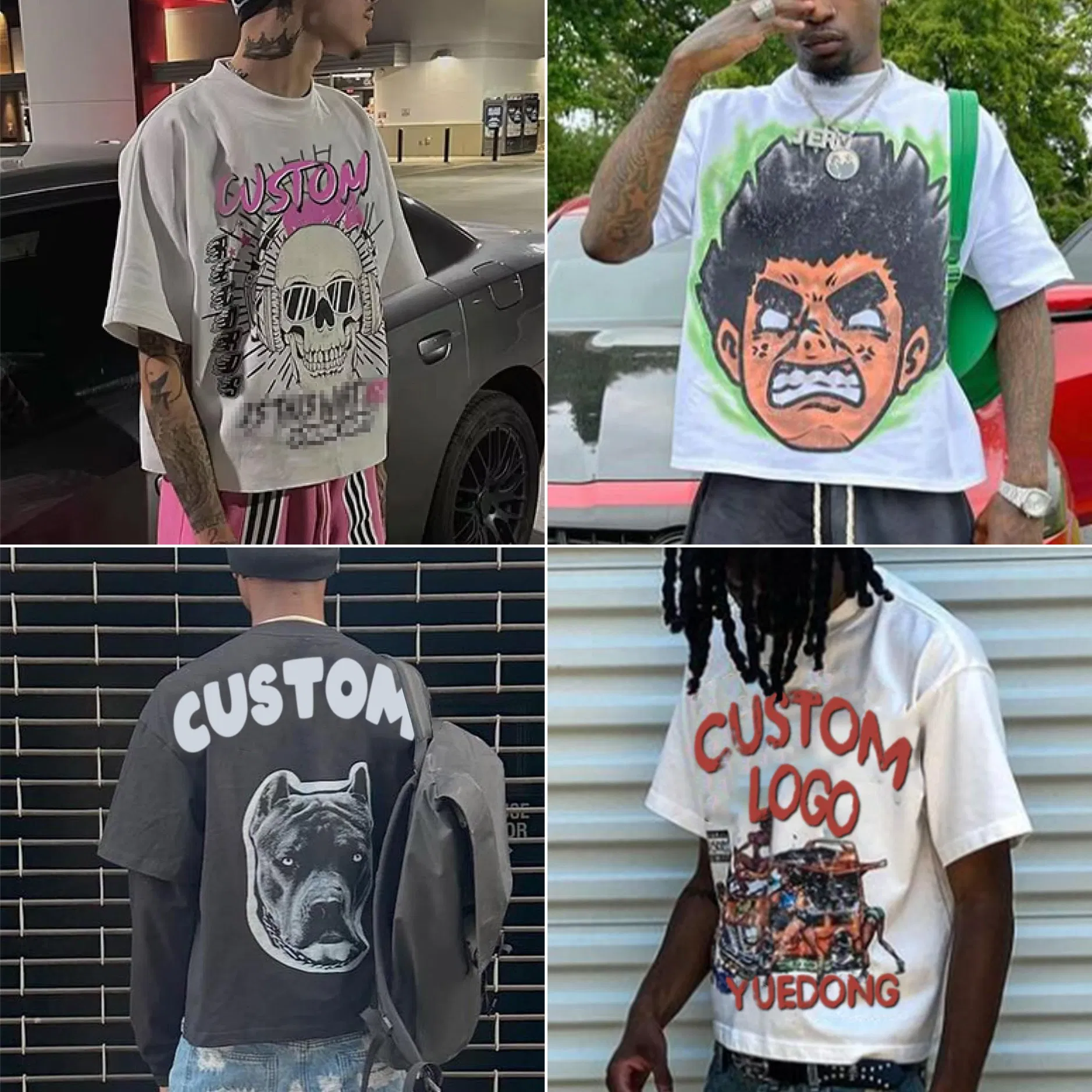 Moda Atacado Streetwear Personalizado Camiseta Masculina Dgt Impressão Puff 100% Camiseta de Algodão Lisa com Ombros Caídos Camisetas Vintage Lavadas com Ácido Gráficas em Branco 300GSM Oversized
