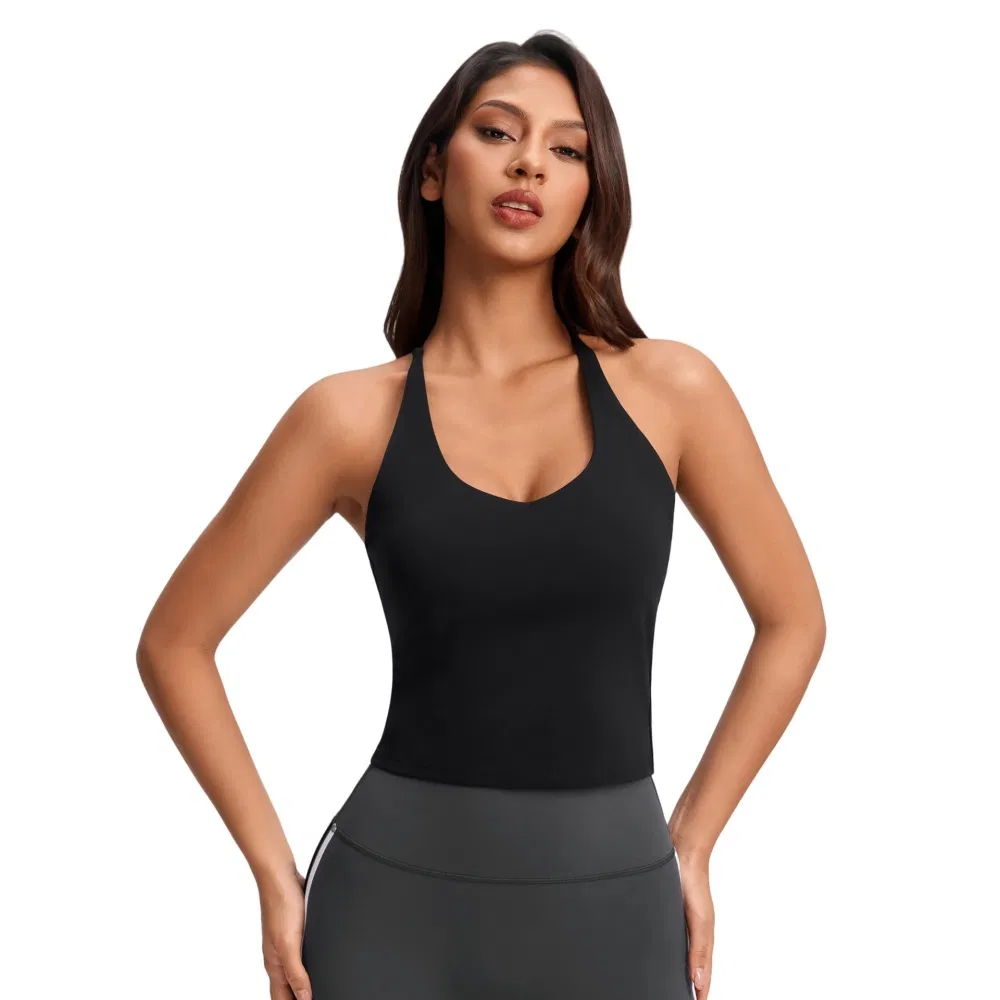 Camisetas de Yoga sem Mangas Roupas de Fitness Camiseta de Ginásio Tricotada para Exercícios