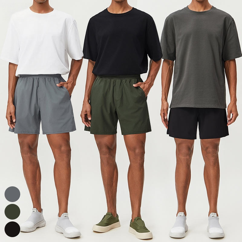 Roupas esportivas masculinas por atacado, casuais, em poliéster, respiráveis, calções de treino em poliéster, calções de corrida de secagem rápida, calções de ginástica e fitness